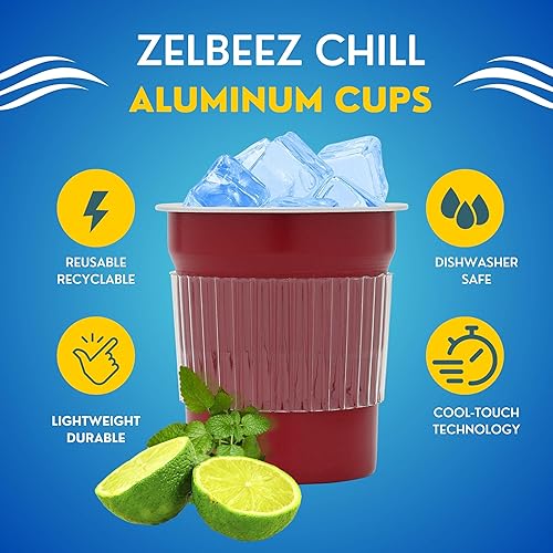 Miniatura 4 de Chill Vasos de aluminio, aptos para lavavajillas, 16 onzas, vasos recubiertos de color, vasos de aluminio 100% reciclables, reutilizables y