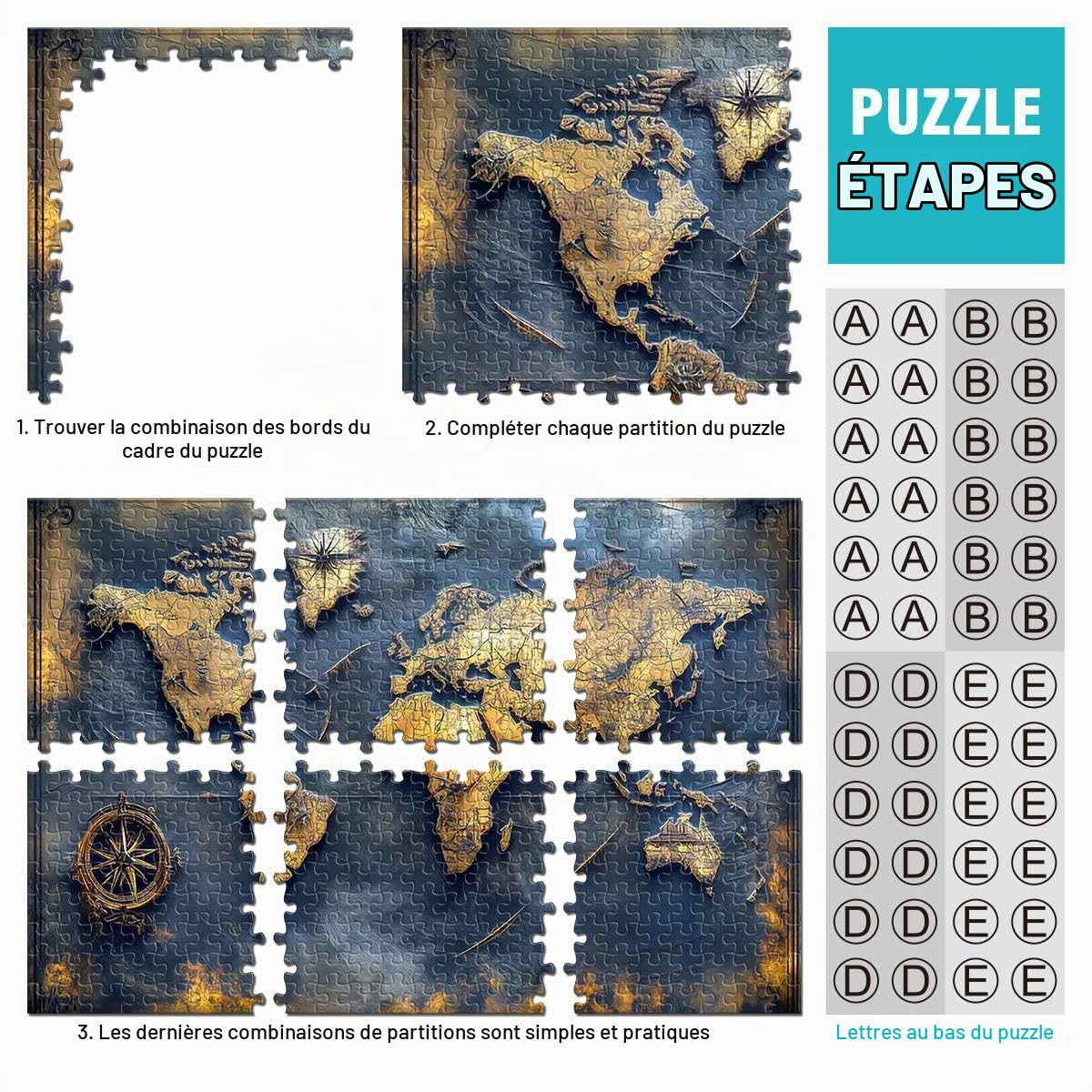 Puzzle Adulte 2000 pièces Carte du Monde Vintage Jouets de Divertissement Familial Chaque pièce est Unique - Jeu Familial Stimulant et Amusant 70x100cm