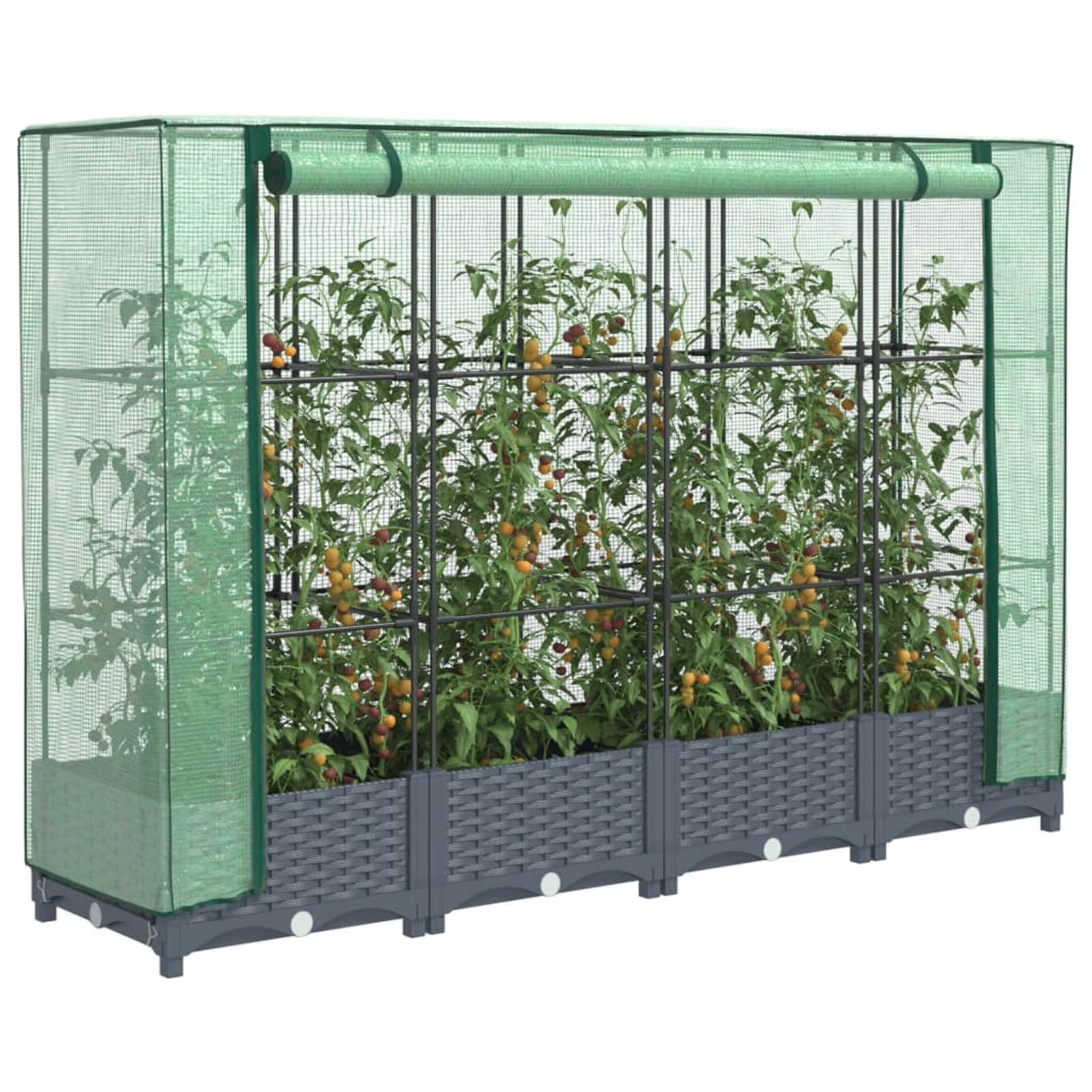Homgoday Hochbeet mit Gewächshaus-Aufsatz Pflanzkasten Gemüsebeet Blumenbeet Blumenkasten Gartenbeet Pflanzbeet Frühbeet für Balkon Garten Terrasse Rattan-Optik 160x40x123 cm Dunkelgrau