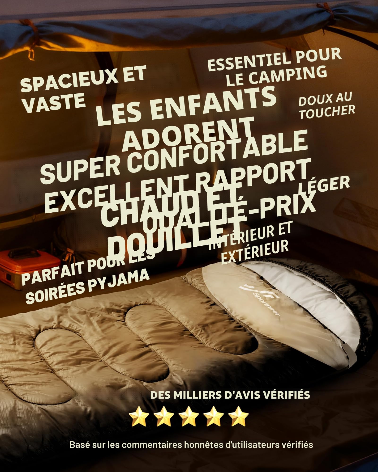Sportneer Sac de Couchage d'extérieur pour Adultes et Enfants - Sac de Couchage léger et Portable pour Le Camping, la randonnée, la randonnée