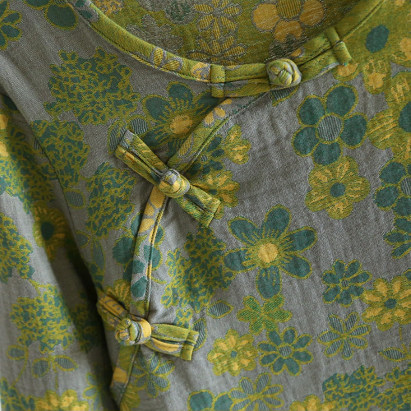Pigiama cinese da donna verde pigiama da donna jacquard retrò loungewear confortevole pigiama fantasia Pan fibbia pigiameria due pezzi vestito obliquo collare pigiama manica lunga casual abbigliamento
