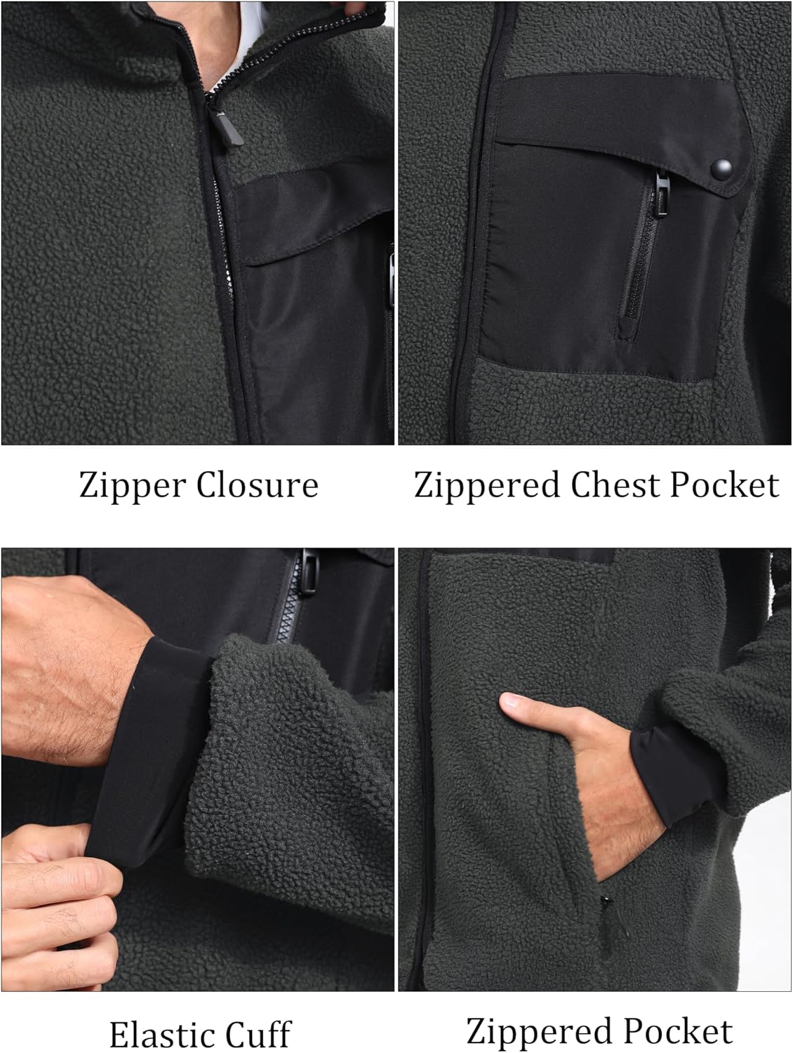 BenBoy Mens Fleece Jacket Sherpa Tactical Full Zipper Warm Hoodie Fashion Winter Short Coats Casual Outwear with Pockets