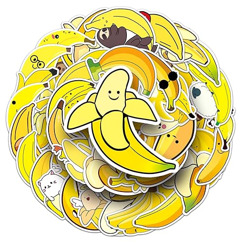 50 Pcs Fresh Banana Stickers, 1.96-3.15inch Cartoon Fruit Decorative Stickers,