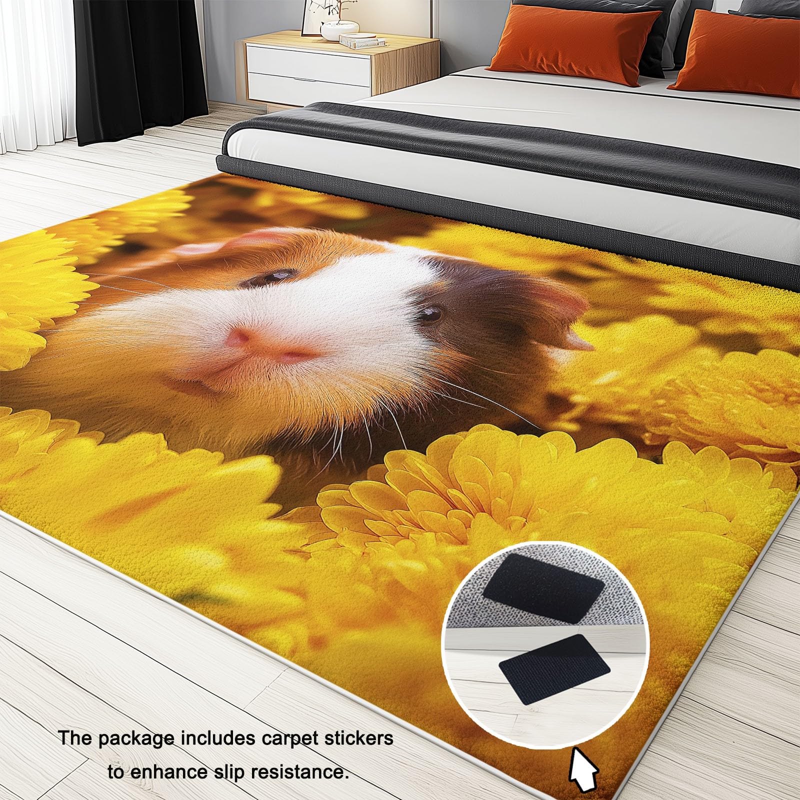 Générique Realistyczne zwierzę uroczy dywan do salonu świnka morska żółta chryzantema 80 x 150 cm łatwy do czyszczenia i odporny na zabrudzenia - miękka antypoślizgowa mata podłogowa do biura sypialni