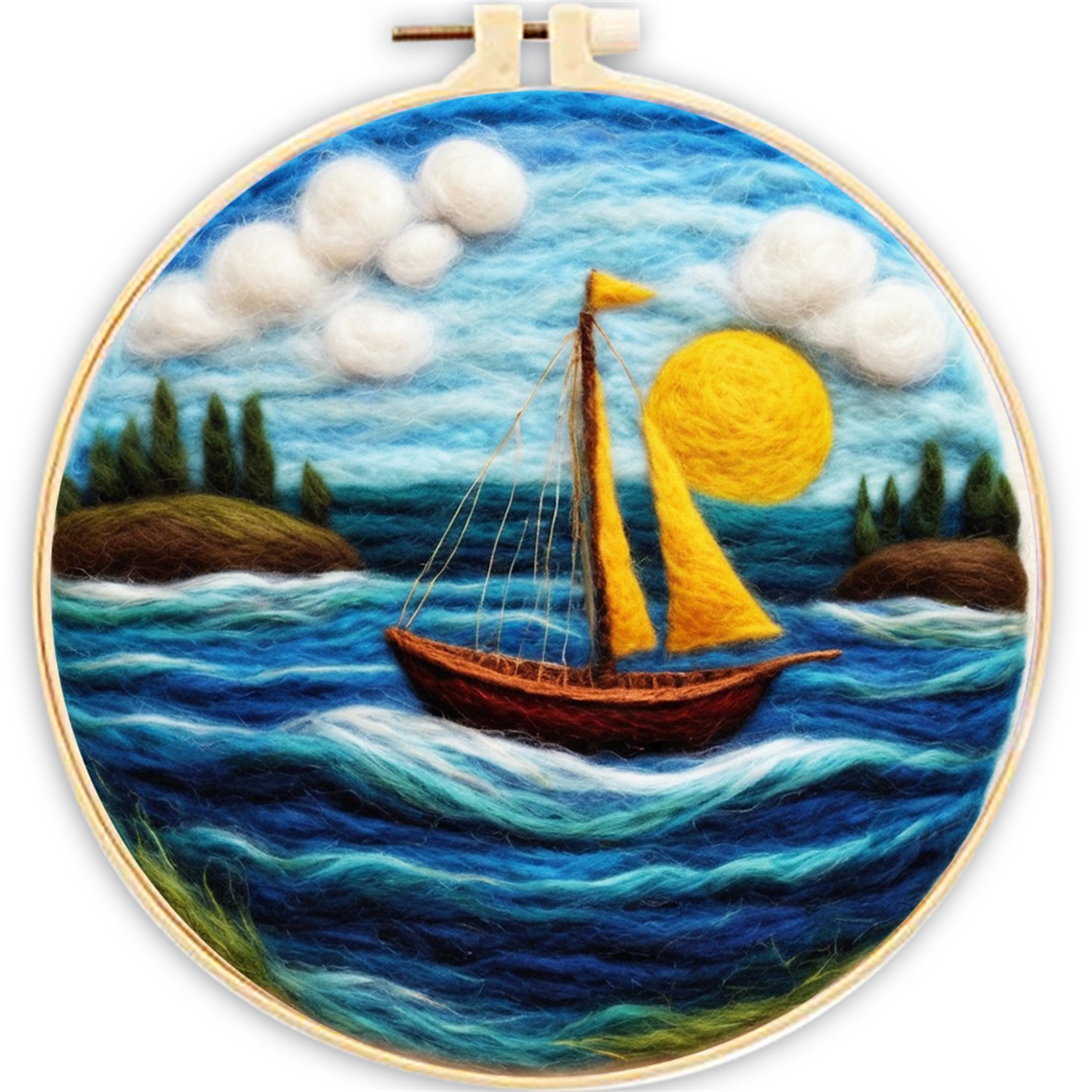 SARBUTER Needle Felting Kits, DIY Wool Felt Starer Needle Felting Kits for Beginners ，Suitable for Giftware Home Decoration (Sailboat Under Night Sky)