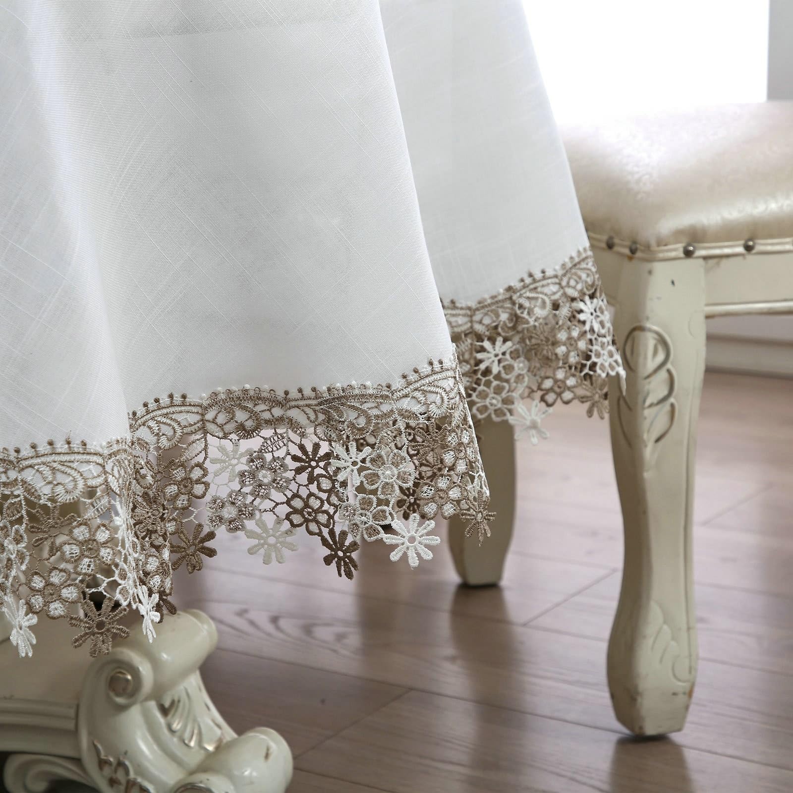 Mantel redondo blanco, flores bordadas manteles de poliéster 150 cm