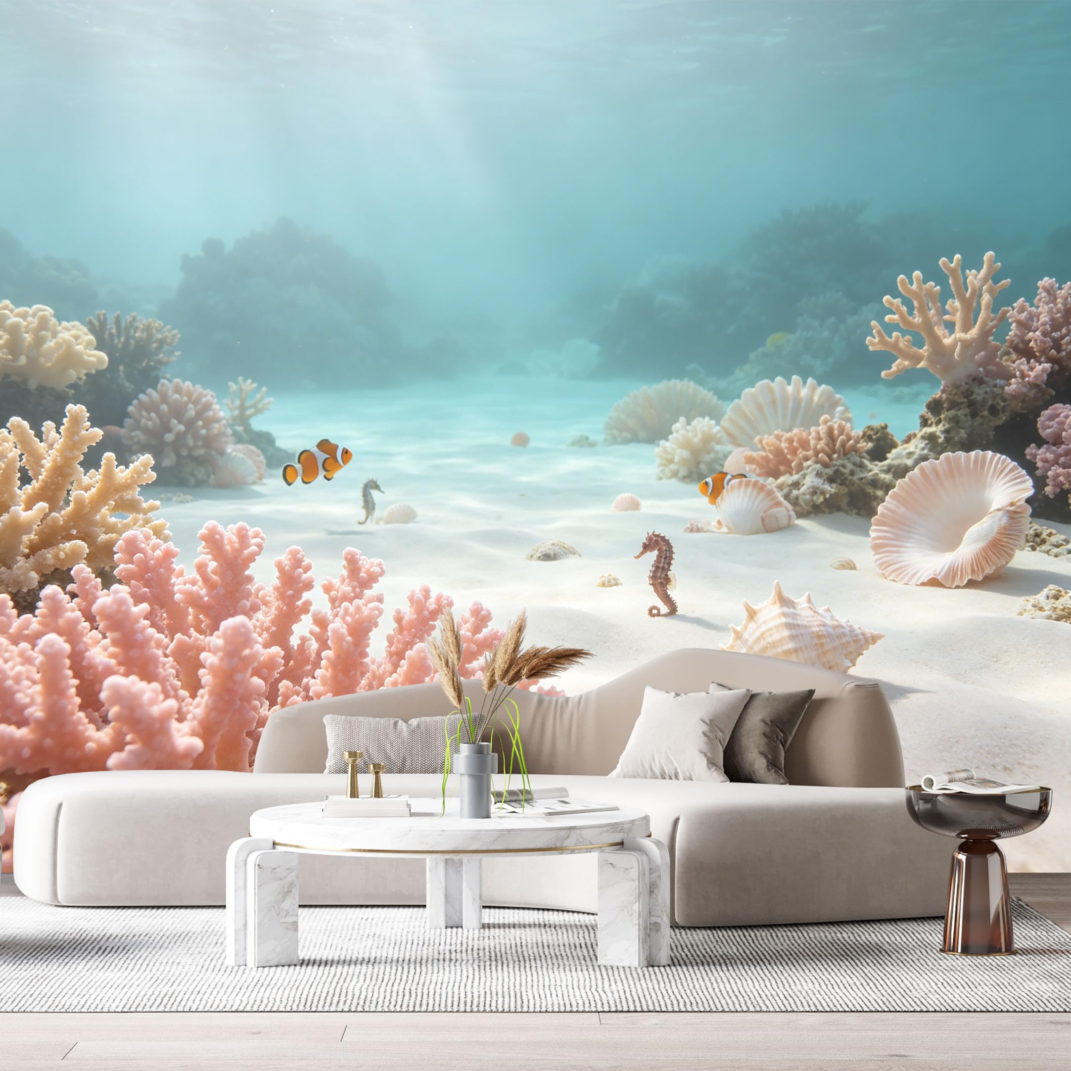 Custom Size Wall Murals Ocean Marine Tropical Coral Reef Seahorse 3D SelfAdhesiveWall Fabric Removable Wallpaper Wall Decor for Living Room Bedroom Bathroom