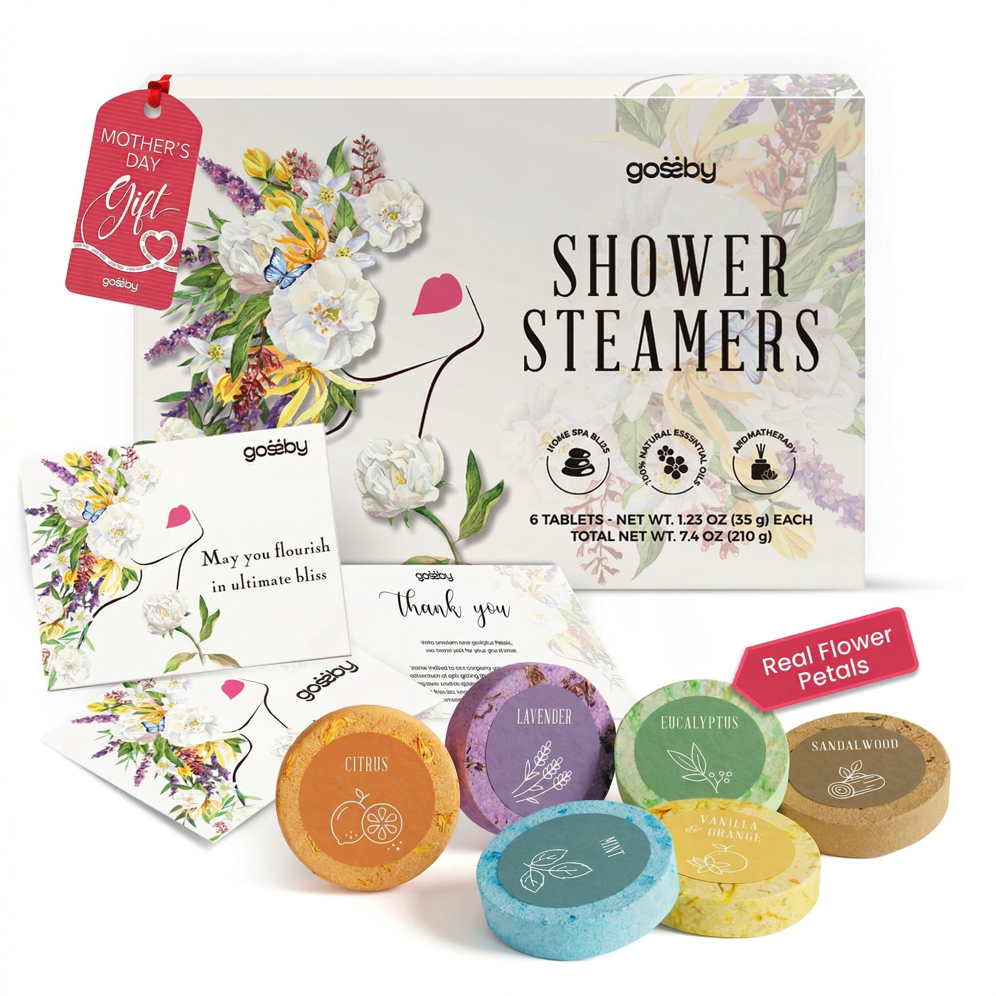 GOSSBY Shower Steamers Aromatherapy (6 Pcs) - Mothers Day Gift for Mom - Birthday, Stress Relief Gift for Women Wife Teen Girl - Basket Stuffers - Natural Essential Oils, Self Care Relaxation Home Spa