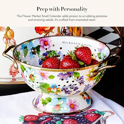 Miniatura 8 de MACKENZIE-CHILDS Colador de esmalte de flores silvestres azules, colador de cocina decorativo grande, utensilios de cocina esmaltados lindos