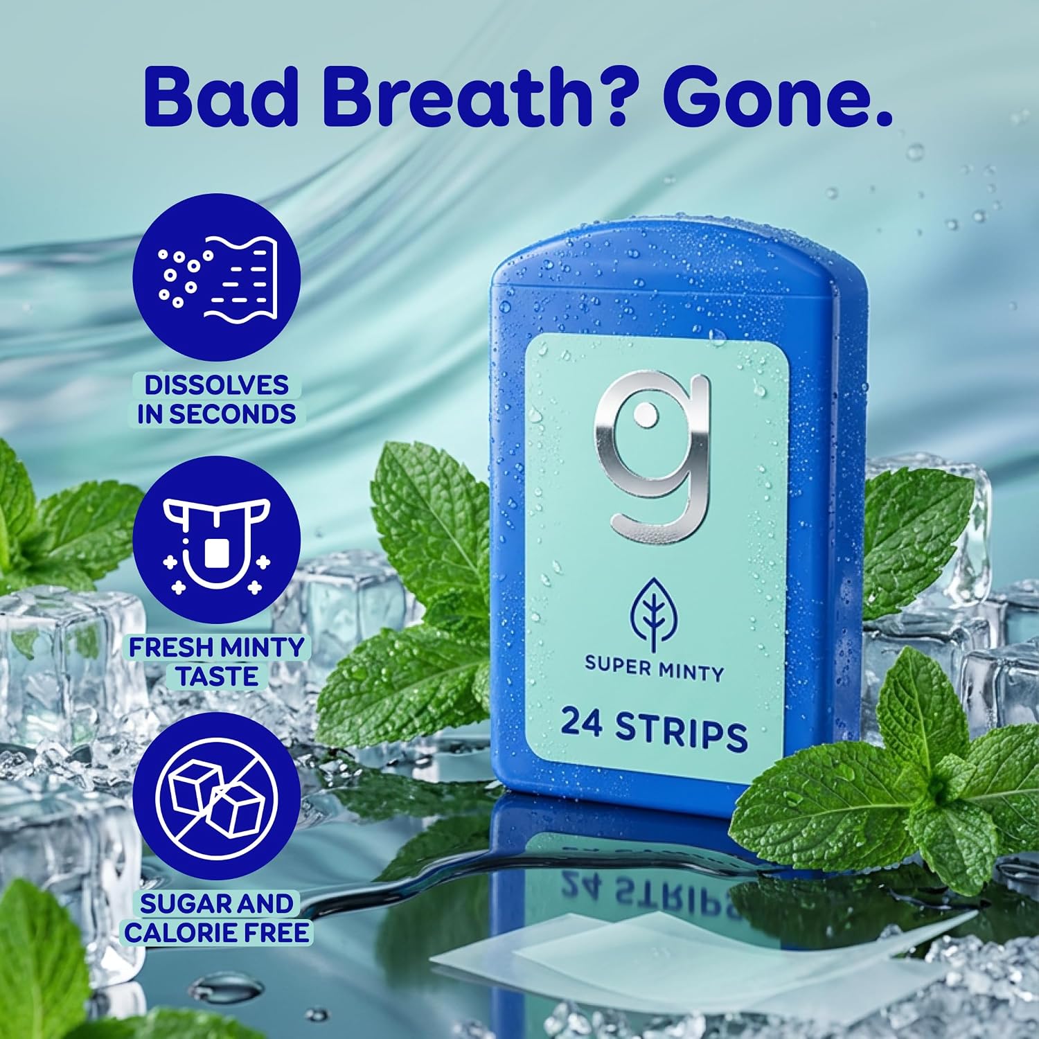 GRIN Super Minty Breath Strips Instant Breath Freshener Strips, Sugar-Free Dissolving Mint Strips, No Water Needed, Portable Pocket Cases, Super Mint Flavor, 72 Count (3 x 24)