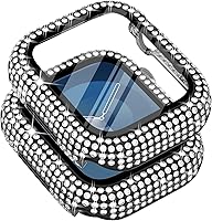 Vista 32 de Surace - Carcasa compatible con Apple Watch de 1.65 pulgadas con protector de pantalla de cristal templado, diseño brillante con 300 diamantes