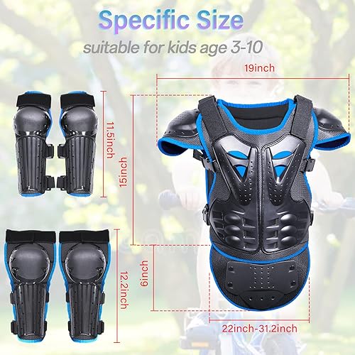 Vista 25 de StarknightMT Conjunto de armadura de motocicleta mejorada para niños, adolescentes, equipo de protección para ciclismo, patinaje, esquí, patinaje