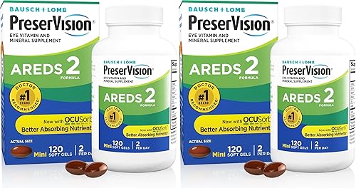 PreserVision AREDS 2 Suplemento de vitamina y mineral para ojos, contiene luteína, vitamina C y E, zeaxantina, zinc 120 cápsulas blandas (el