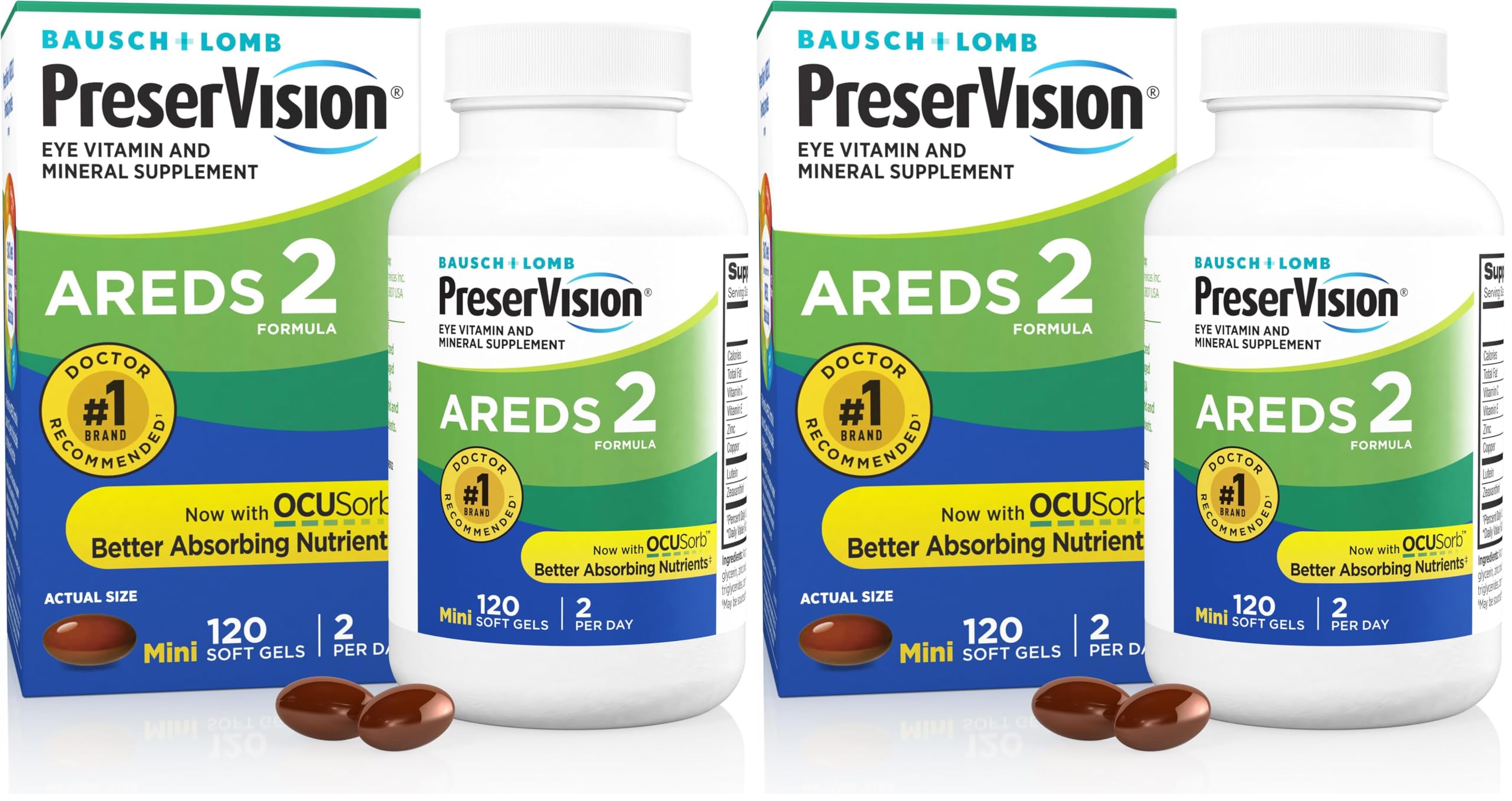 AREDS 2 Eye Vitamin & Mineral Supplement, Contains Lutein, Vitamin C, Zeaxanthin, Zinc & Vitamin E, 120 Softgels (Packaging May Vary) (Pack of 2)