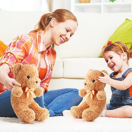 Miniatura 3 de HyDren 18 piezas de animales de peluche de oso a granel de 12 pulgadas de peluche suave con lazos, pequeño juguete de peluche para niñas y niños,