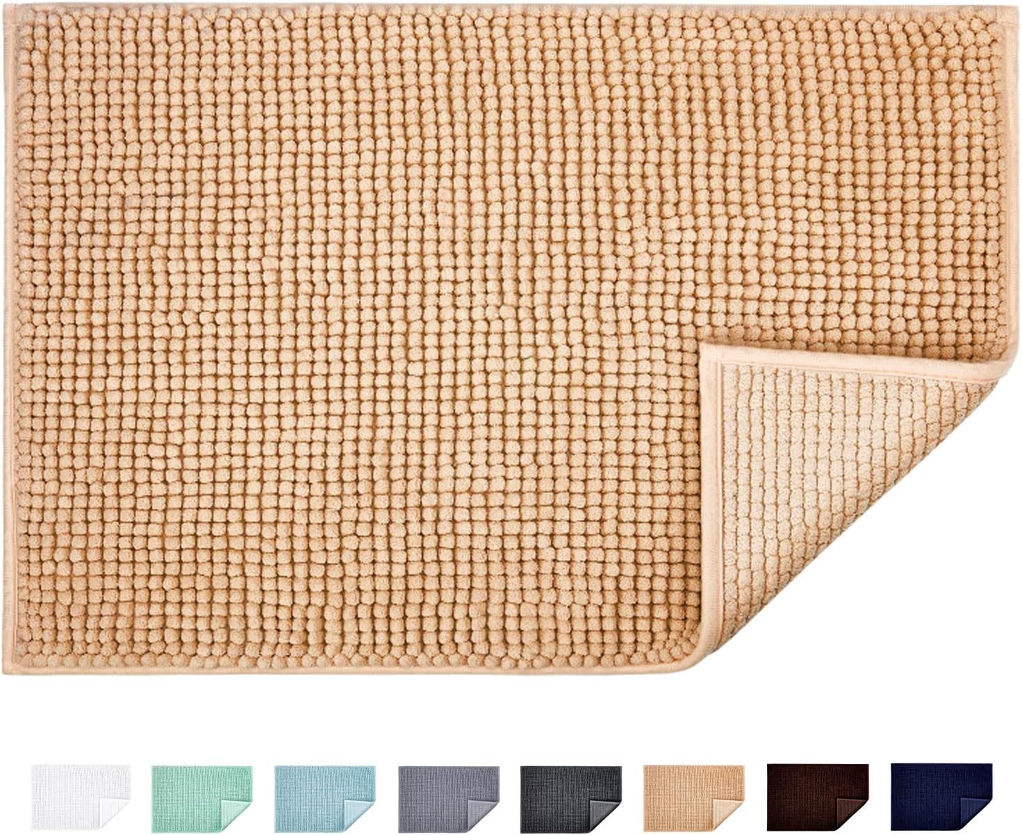 Bathroom Non-slip Mat Bath Mat Chenille Microfiber Floor Rug Soft Machine Washable Absorbent for Shower Toilet 40 x 60 cm (Beige)