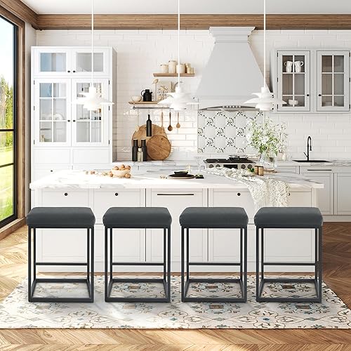 ALPHA HOME Juego de 4 taburetes de bar de 24 pulgadas de altura de mostrador, taburetes de bar tapizados para isla de cocina, taburetes de mostrador