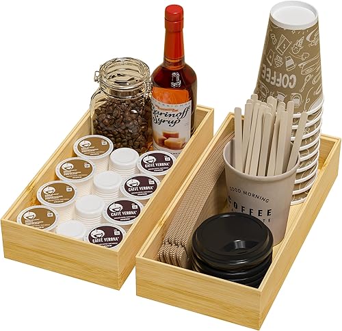 Miniatura 18 de Bandeja organizadora de cajones de cocina, organizador de cajones profundos de bambú apilable para cubiertos grandes, utensilios, cubiertos, cajones