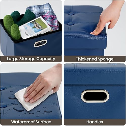 Miniatura 80 de COSYLAND - Reposapiés u otomano con almacenamiento plegable de piel, con agujero para agarrar, para habitación, tamaño pequeño, rectangular, 17 x 15