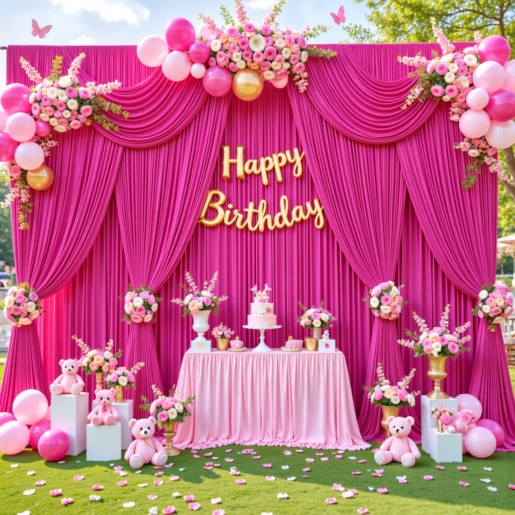 50ft x 10ft Wrinkle Free Hot Pink Wedding Backdrop Curtains for Party Bridal Shower Reception Decorations Hot Pink Fabric Curtain Backdrops Drapes for
