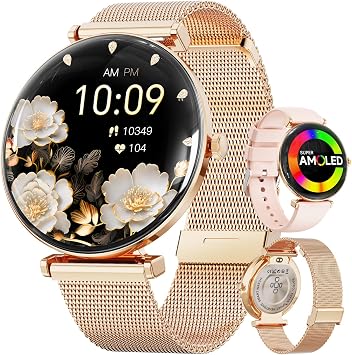 Hwagol Smart Watches for Women with Android iPhone Compatible[Calls/Metal Thin Body],1.43" Micro-Spherical AMOLED Screen,Sports Watch with Sleep/Heart Rate Monitor