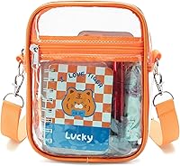 Vista 1 de DNFUN Bolso cruzado transparente, aprobado para estadios, correa ajustable para conciertos, eventos deportivos Naranja