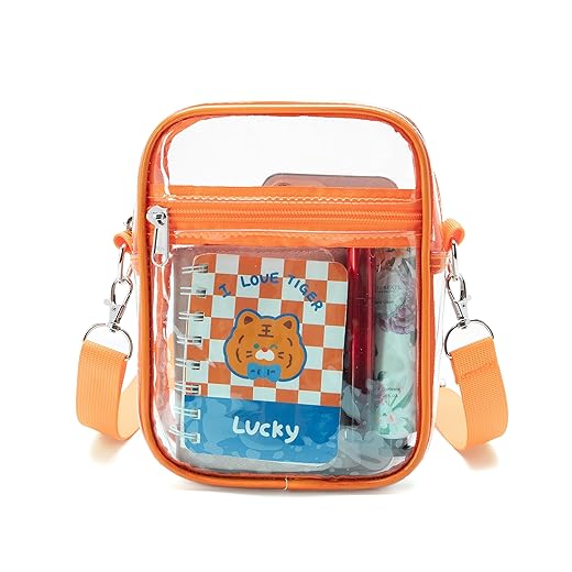 Clear Bag Stadium Approved - Clear Crossbody Purse Adjustable Strap Clear Stadium Bag for Concerts Sports Events Festival Game Day,Orange