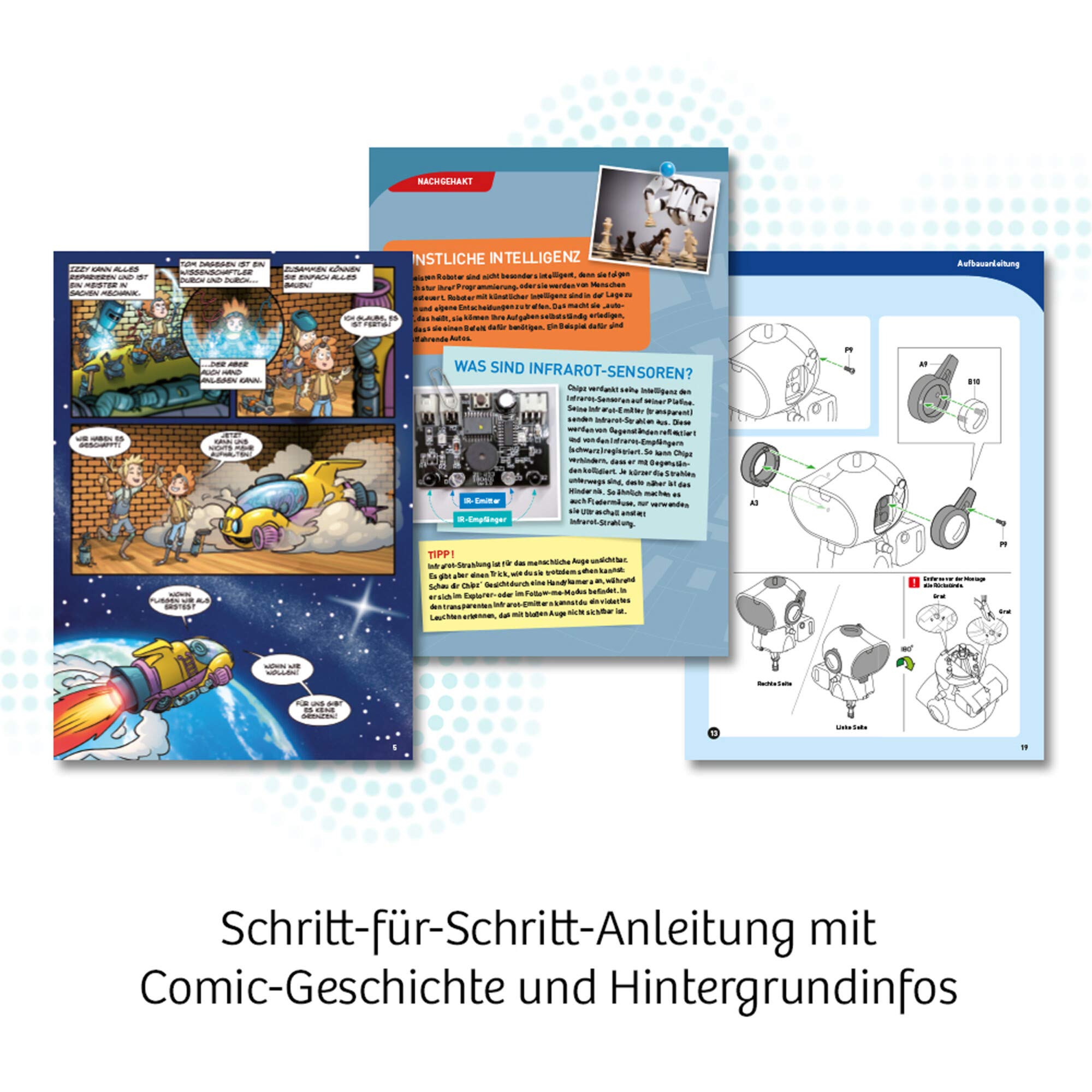 Kosmos 621001 - Chipz - Dein intelligenter Roboter, mit 6 Beinen, folgt Bewegungen, weicht Hindernissen aus, Licht- und Soundeffekte, Roboter Spielzeug, Bausatz