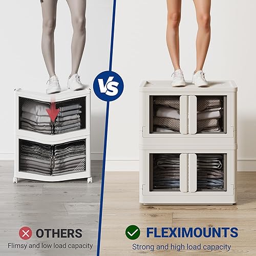 Miniatura 4 de FLEXIMOUNTS 75 QT Contenedores de almacenamiento apilables con tapas, contenedores de almacenamiento plegables de plástico, organizadores de armario