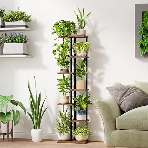 Miniatura 3 de Bamworld Soporte alto para plantas de interior, estante para plantas de 7 niveles para múltiples plantas, soportes para macetas escalonadas para