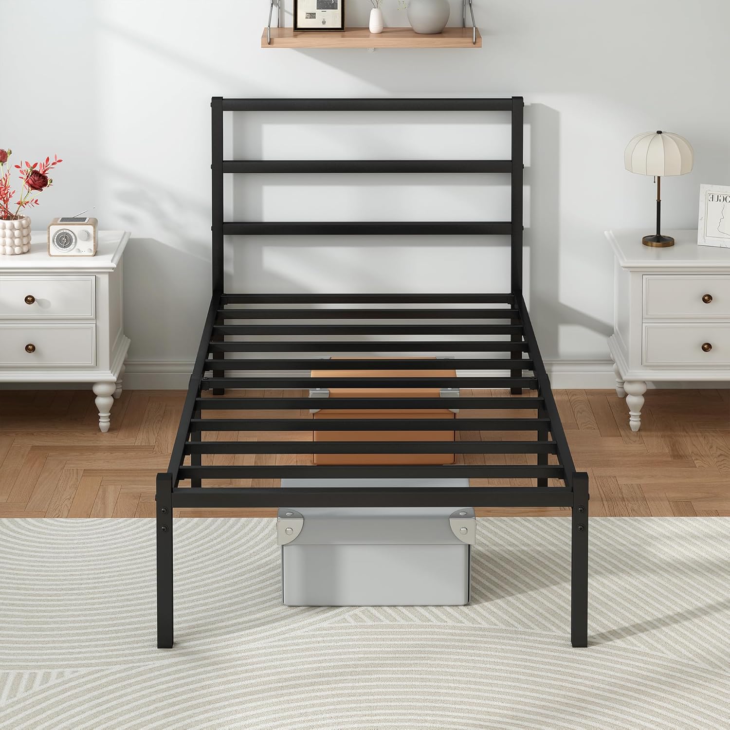 Twin Bed Frames with Headboard and Footboard, 14 Inch Metal Platform Twin Size Bed Frame with Steel Slat Support, No Box Spring Needed, Noise Free, Easy Assembly, Black