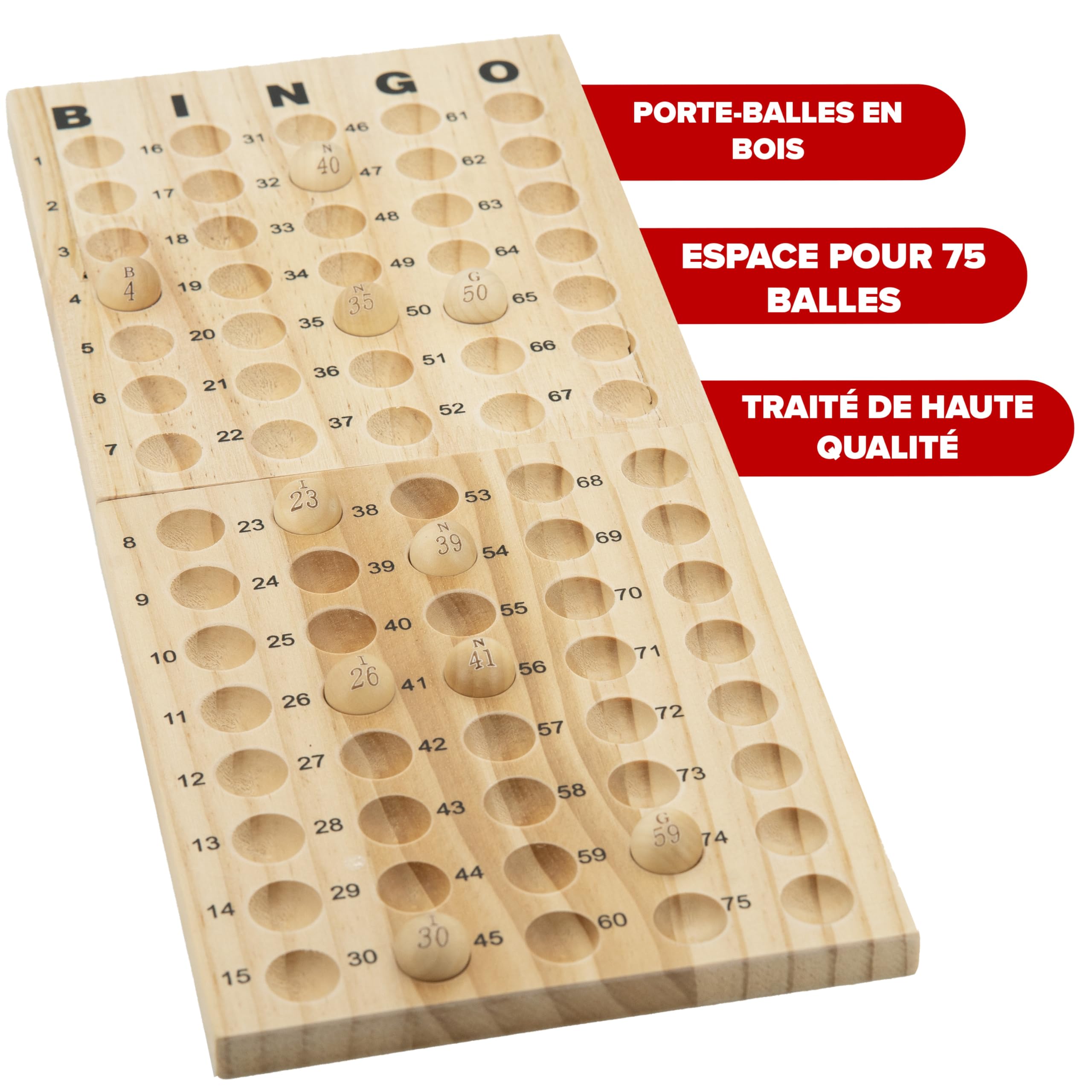 Kyto Juego de bingo Deluxe – Tambor de metal dorado y caja de madera – 75 bolas, 150 fichas, 18 tarjetas de bingo reutilizables + 500 tarjetas de bolígrafo – Juego de mesa para familia, fiestas y