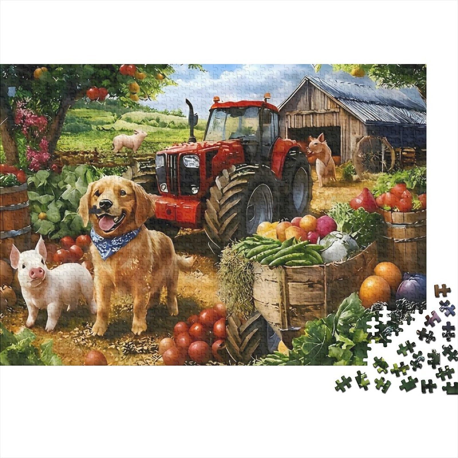 1000 Piece Jigsaw Puzzle For Adults Farm Dog Tractor Gift Idea