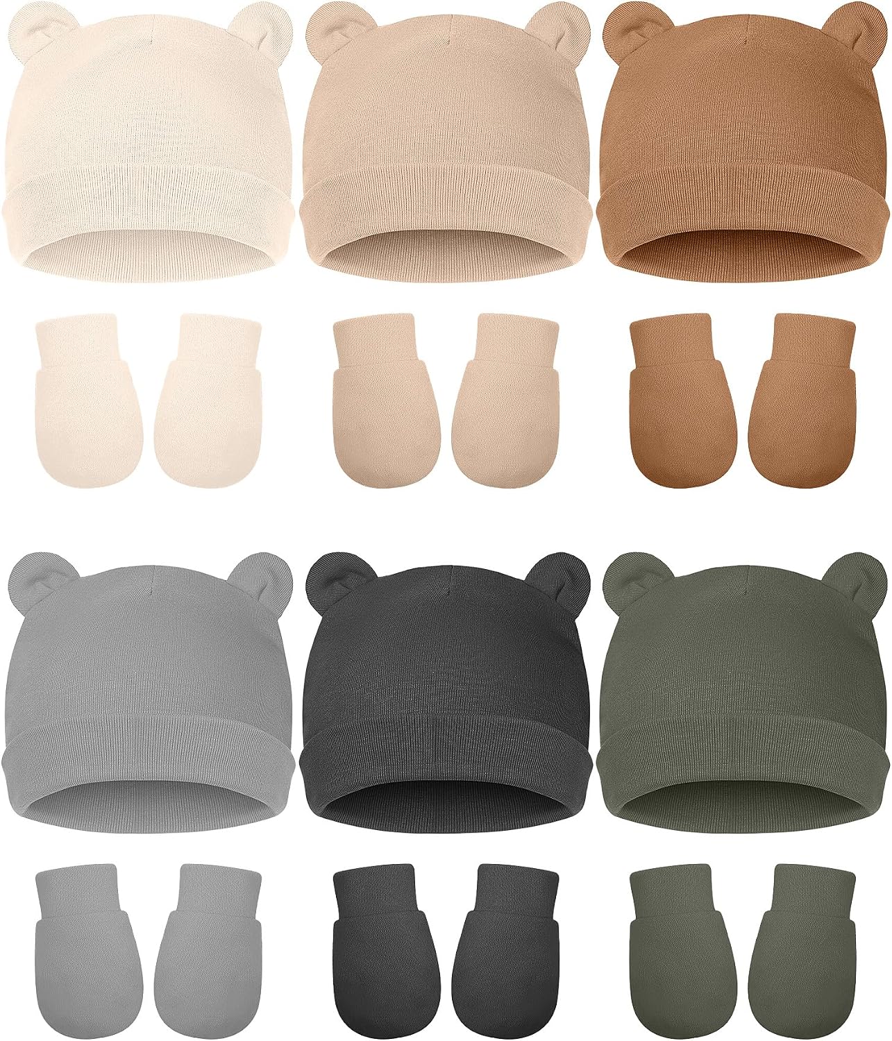 Geyoga 12 Pieces Newborn Hat Mittens Gloves Set Baby Boys Girls Cotton Baby Beanie for 0-12 Months