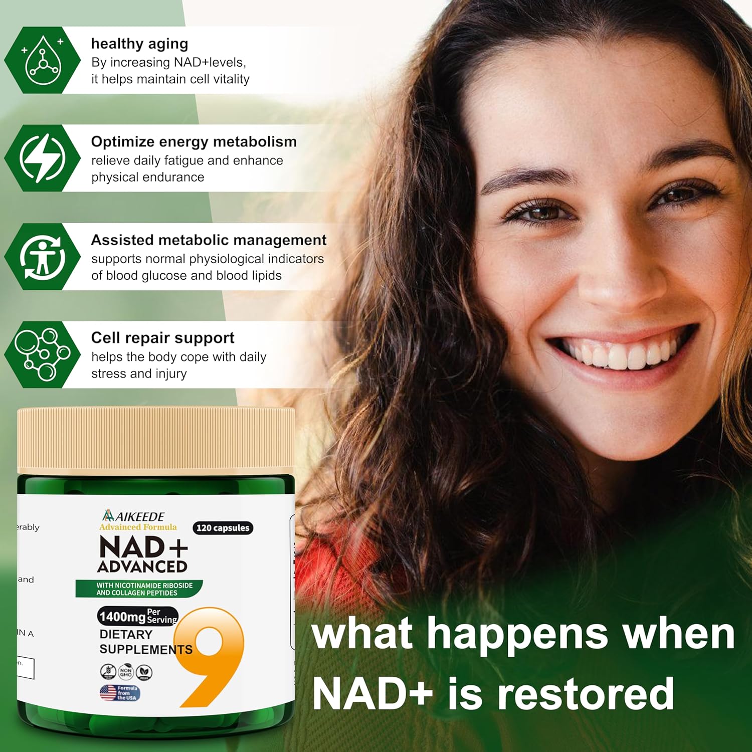 NAD Supplements,Liposomal NAD+ with Resveratrol,1400mg Per Serving,120 Capsules,Supplements for Anti-Aging,Skin Repair,Fatigue Relief,Immunity Enhancement and Antioxidant - Image 6