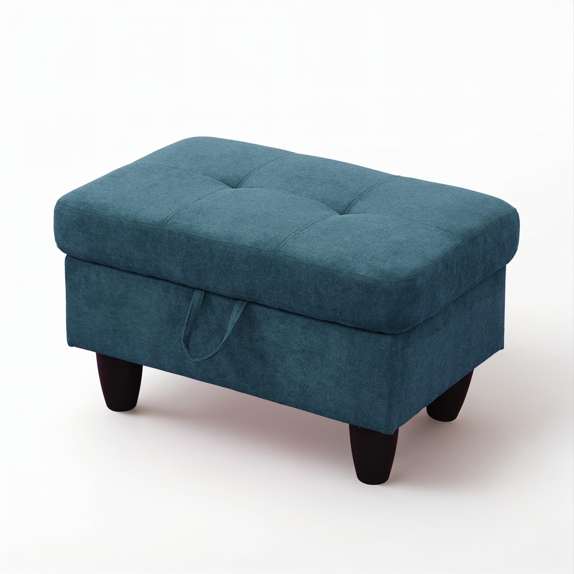 Ottoman Upholstered Rectangular Storage Ottoman Bench Flannel Footrest Footstool with Hinged Lid for Living Room, Bedroom, Entryway, Dark Blue, 28.5"x19"x17.5"