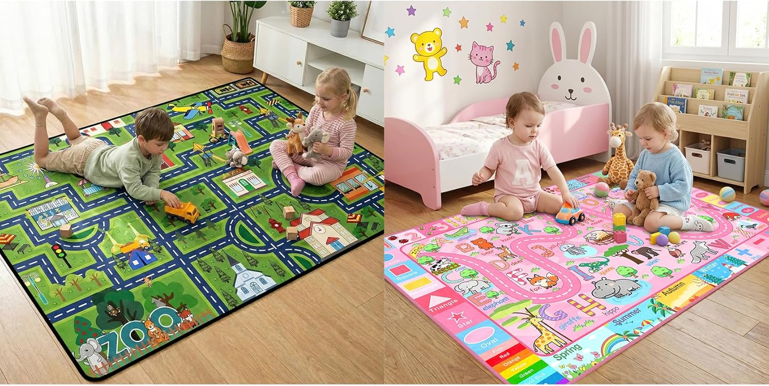 2.5x4 Feet Kids Car Rug Play Mat +2.5x4 Feet ABC Rug for Kids Room