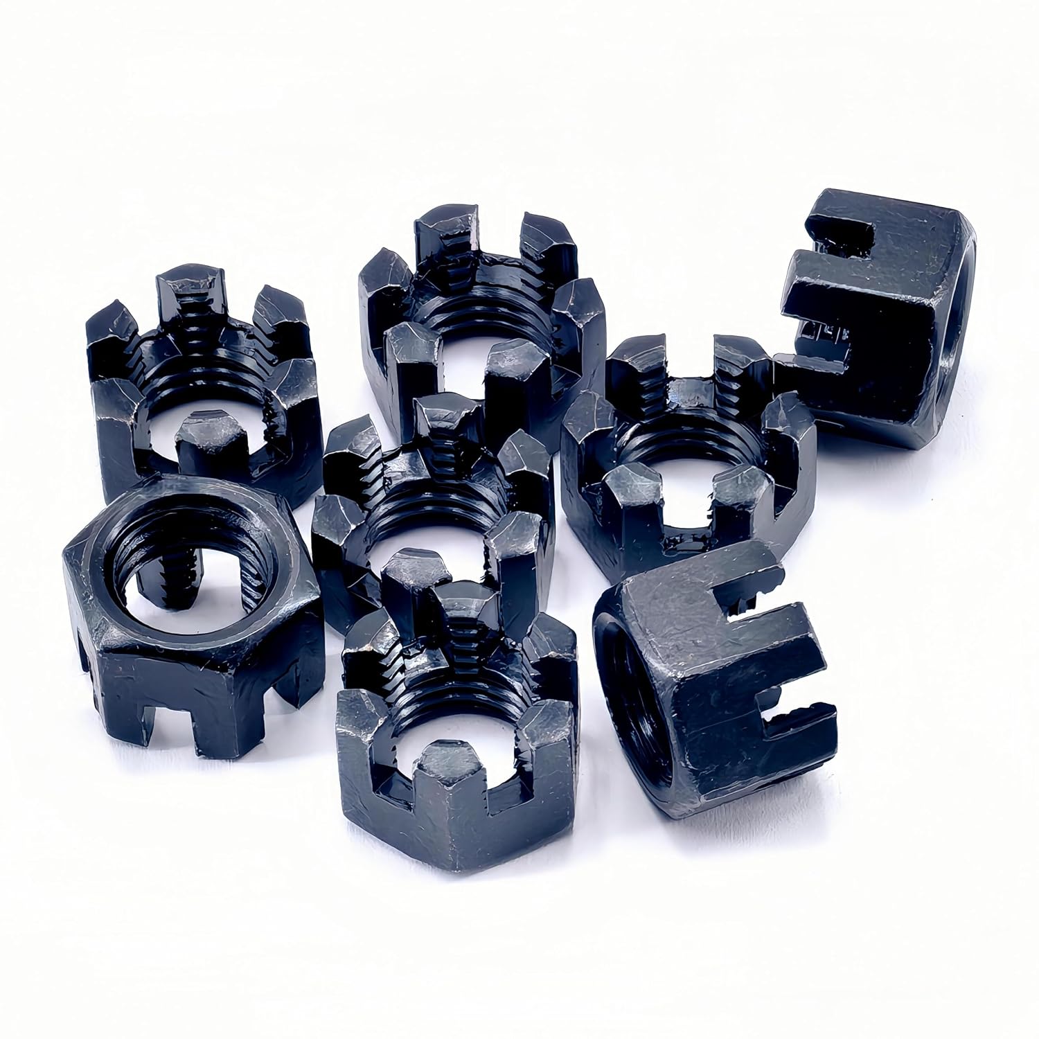10Pcs M10x1mm Hexagon Slotted Nut, Grade 4.8 Carbon Steel Hex Castle Nuts, Black