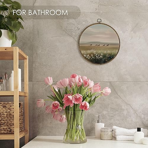 Miniatura 2 de Fewgb Arte de pared redondo con diseño de caballo silvestre con diseño de flores silvestres enmarcadas, arte de pared en lienzo con diseño de