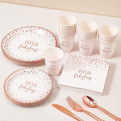 Miniatura 2 de Crisky Juego de 60 servilletas fabulosas de papel de aluminio de oro rosa para mujer, suministros de decoración de fiesta de cumpleaños de 60 años