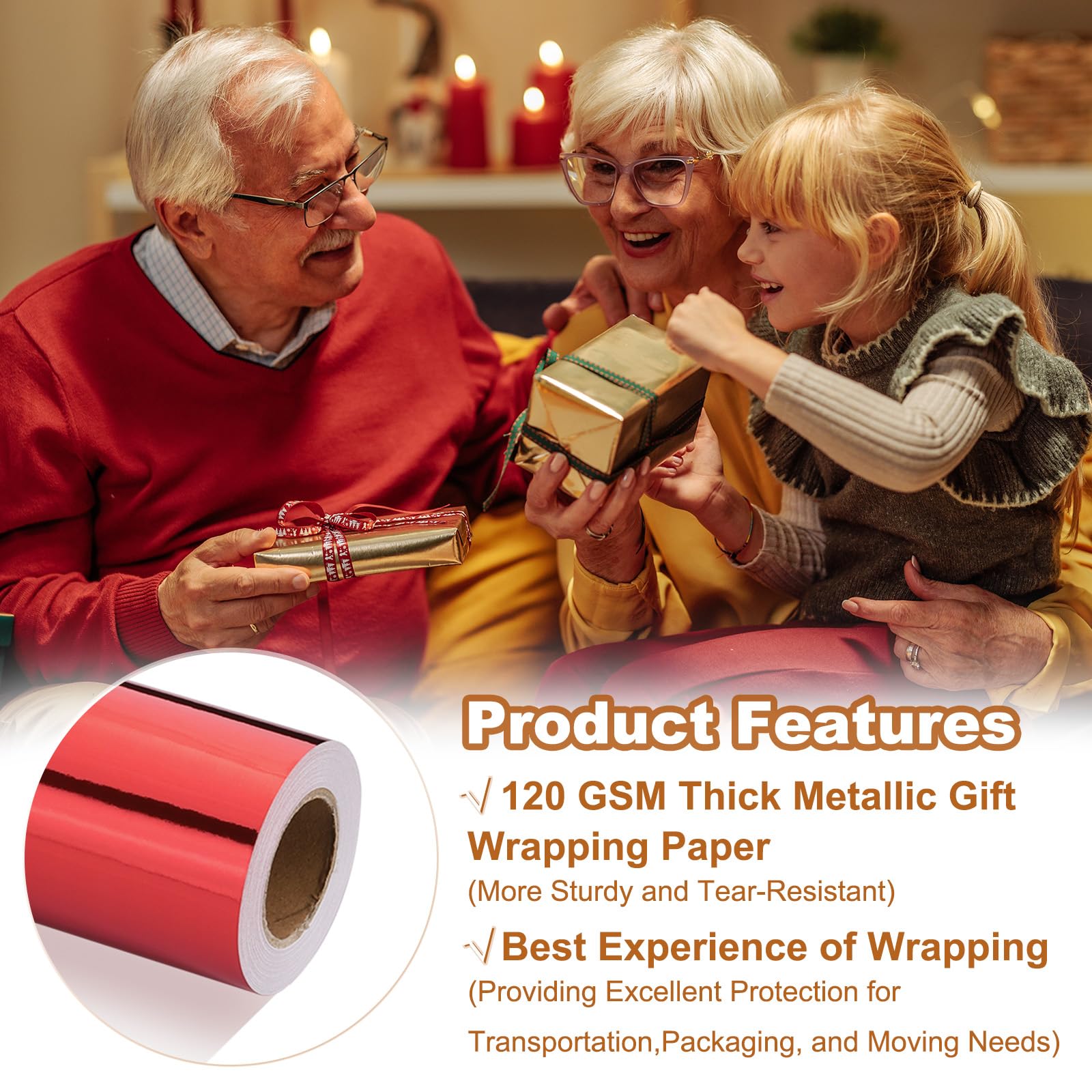 PATIKIL Papier Métallisé18 Pouces x 600 Pouces (49.2 Pieds) Rouleau De Papier Métallisé Mat Cadeau 120 GSM Pour Cadeau Noël Mariage Anniversaire Femmes HommesRouge