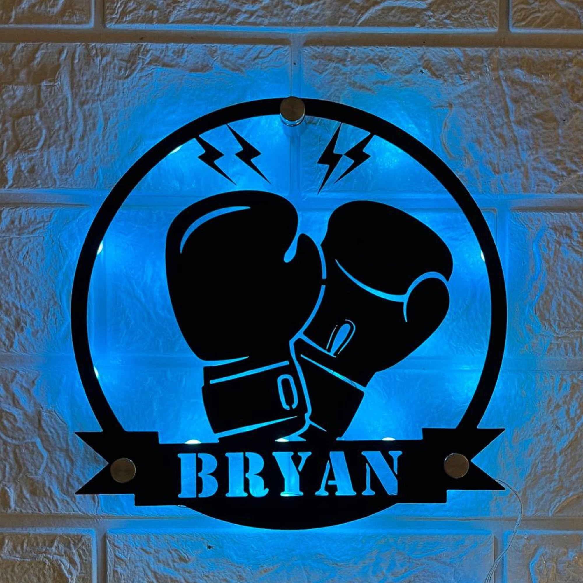 Custom Boxing Gloves Metal Wall Art with LED Light - Personalized King Boxer Belt Name Sign Home Decor - Kick Boxing Championship Metal Neon Sign
