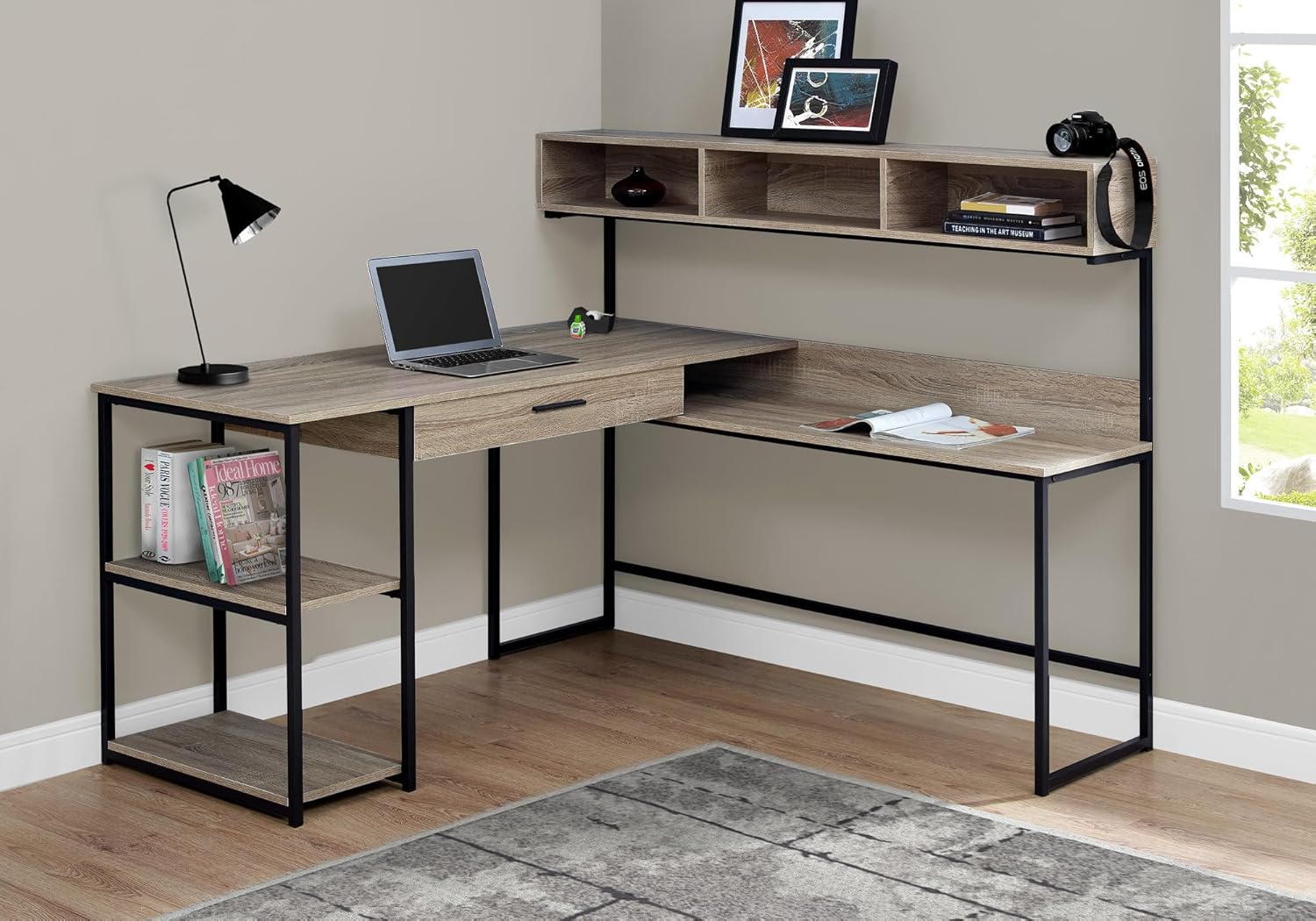 Monarch Specialties L-Shaped Corner Desk in a home office setting