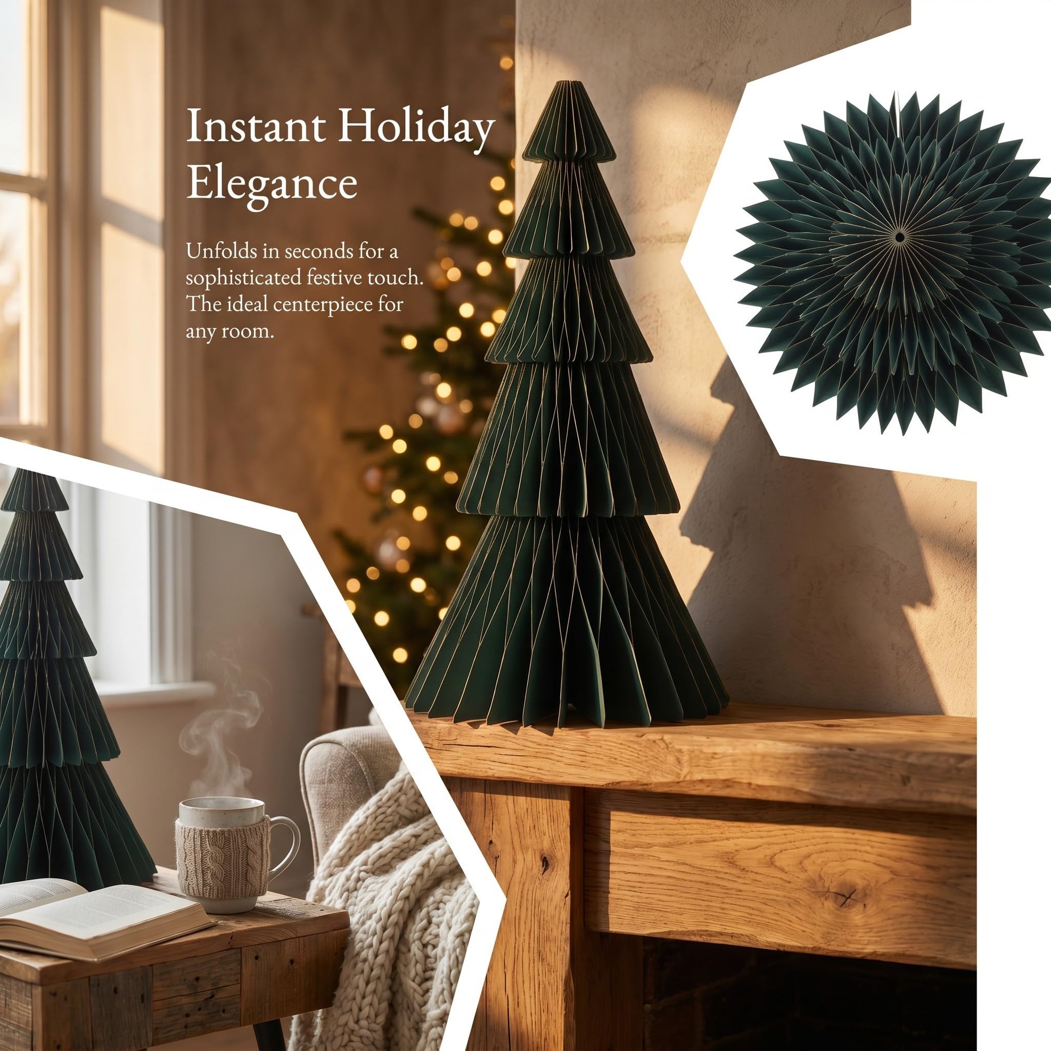 2 Piezas Árbol Navideño de Papel 3D Verde Panal para Decoración