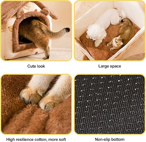 Miniatura 5 de BOSERMEN Cama de cueva para gatos, cama lavable para perro, cálida y acogedora felpa para gatos, plegable y cómoda casa para mascotas, cama para