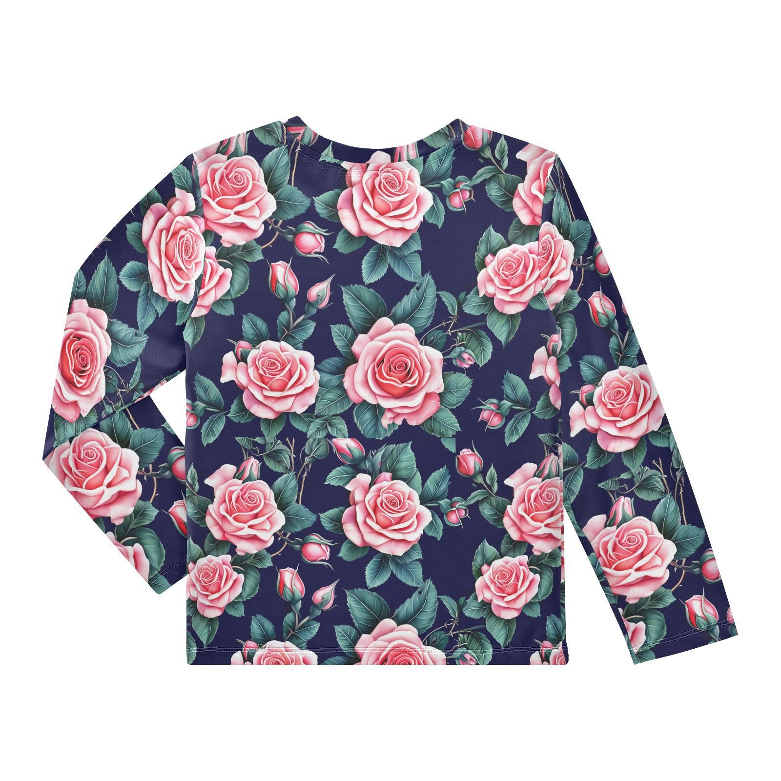 Rose Leaves Navy Blue Rash Guard Shirt for Boys Sun Protection Shirt for Toddler Kid UPF50+ 5-6T