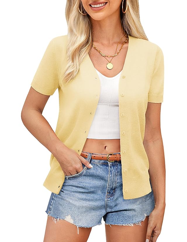 GRACE KARIN Womens Spring Short Sleeve Cardigan Sweaters 2026 Summer Lightweight Cropped Cardigan V Neck Casual Clothing Tops