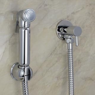 Round Muslim Shataff Bidet Douche Shower Toilet Spray Kit Head Holder Anti Twist Hose Isolating Valve Wall Bracket Holder