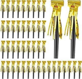 Bulk 50-Pack Gold Metallic Fringed Party Horns for New Year's Eve Adults