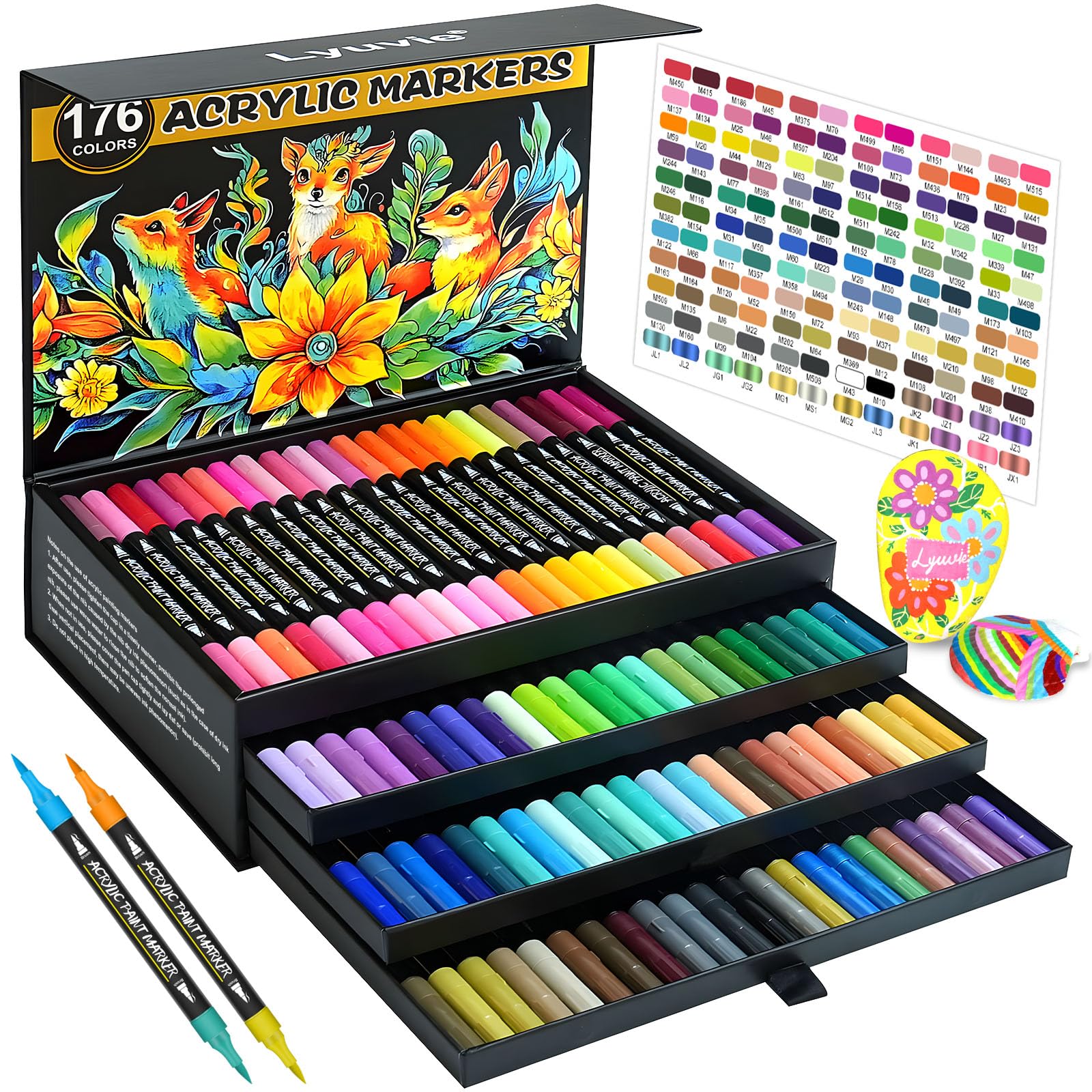 176 Colores Rotuladores Acrilicos Set,88 Unid Acrylic Paint Brush Markers de Pincel, Rotuladores Acrílicos Permanentes para Pintar Piedras Tela Madera Vidrio Papel Plástico Global Recycled Standard Global Recycled Standard Global Recycled Standard